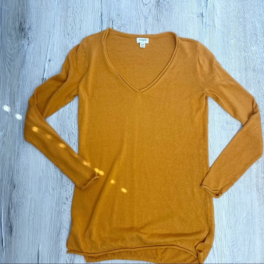 J. Crew Linen Blend V-Neck Mustard Yellow Sweater - Picture 8 of 10